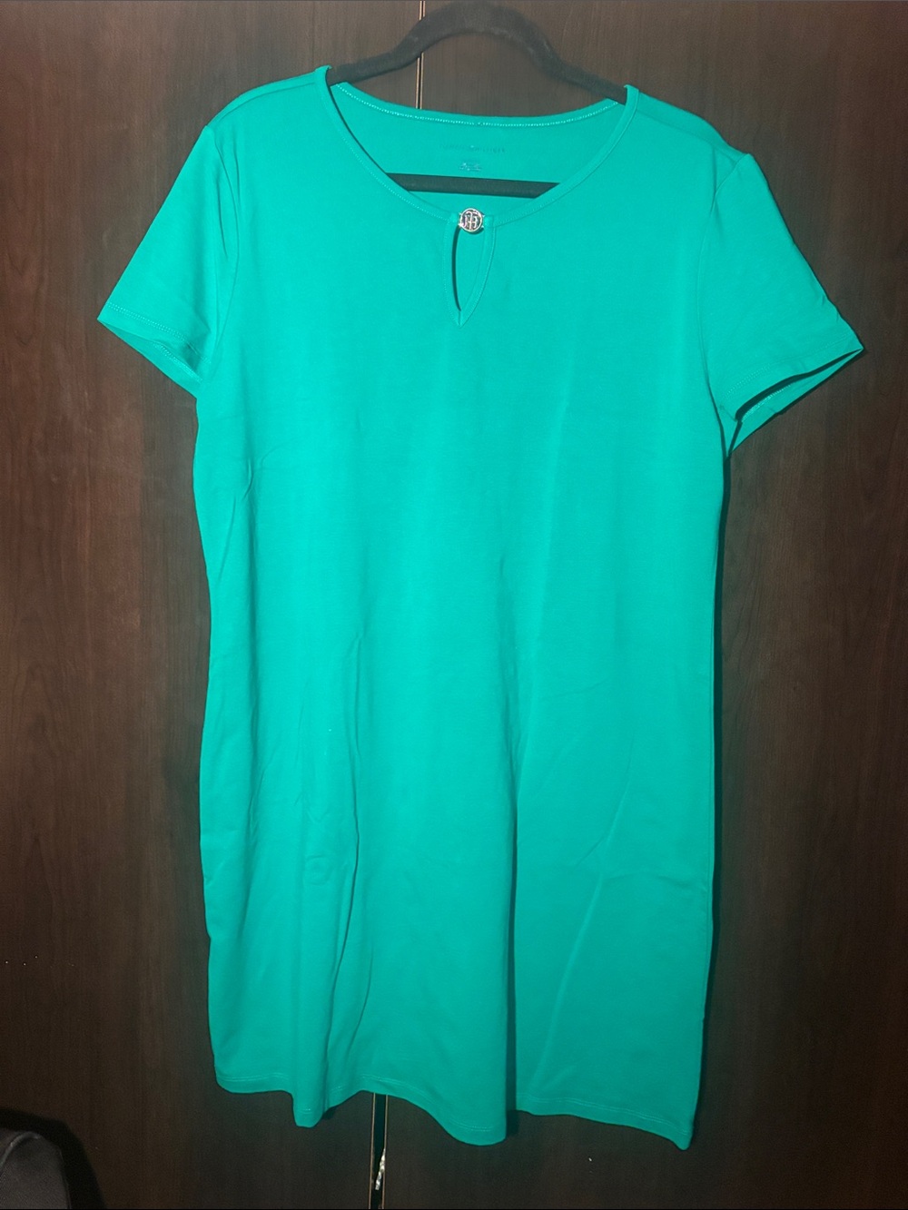 Tommy Hilfiger Short Sleeve Green Shift Dress with Keyhole Button